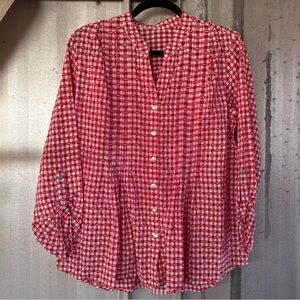 Red Checkered Button-Up Blouse